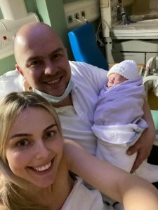 Rachel Taylor and Scott Gretton with their new baby