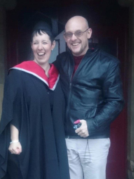 Linda at her university graduation with husband Phil.