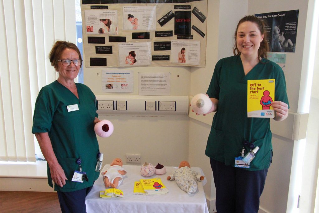 Vicky Zapalski and Sophie Simpson at a breast feeding awareness stall.