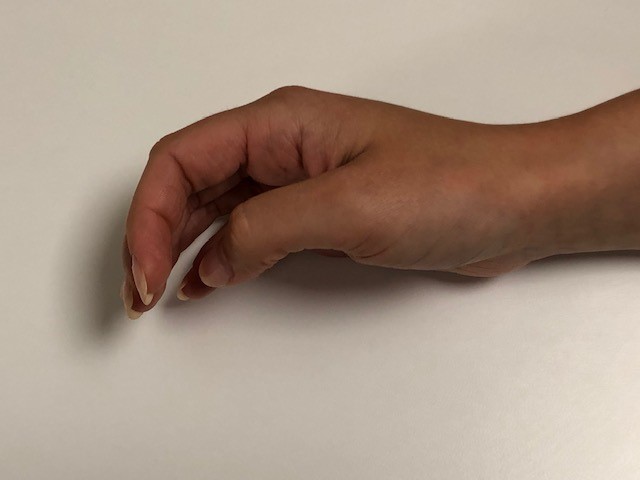 Range of motion image. Thumb exercise.