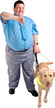 man with dog showing a thumbs down