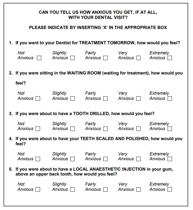 Diag 1. Example of dental anxiety score questionnaire