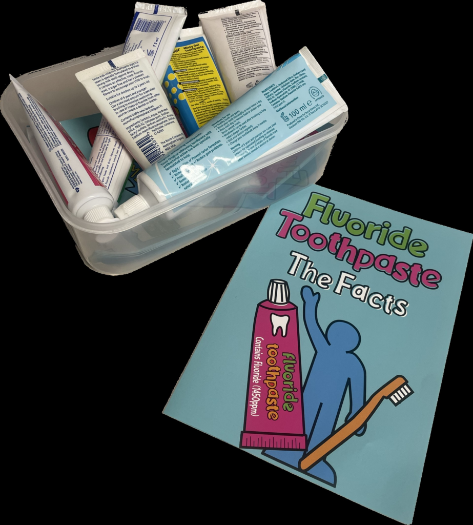 Items included in the fluoride toothpaste resource box