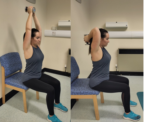 How to perform overhead arms straightening. 