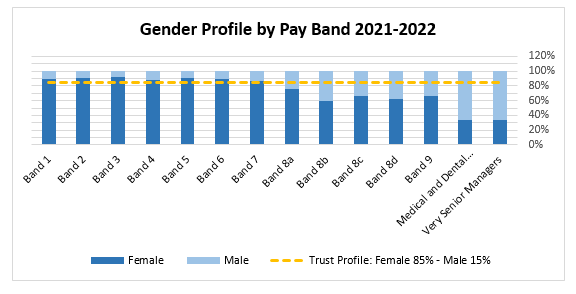 Chart 2. Gender profile by pay band 2021-22