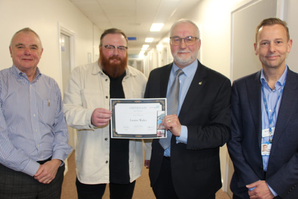 North Tees and Hartlepool NHS Foundation Trust and South Tees Hospitals NHS Foundation Trust group chair Professor Derek Bell OBE, Daniel Wales, Paul Wales, and group managing director Neil Atkinson.