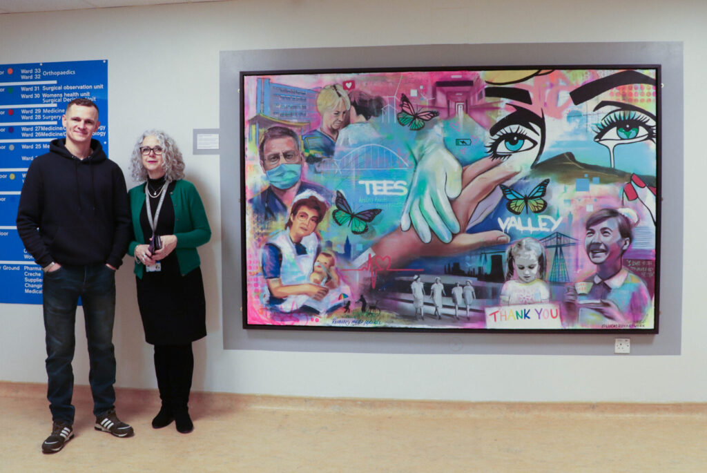 Artist Lucas Roy and chairof visual arts council, Dr Jean MacLeod.