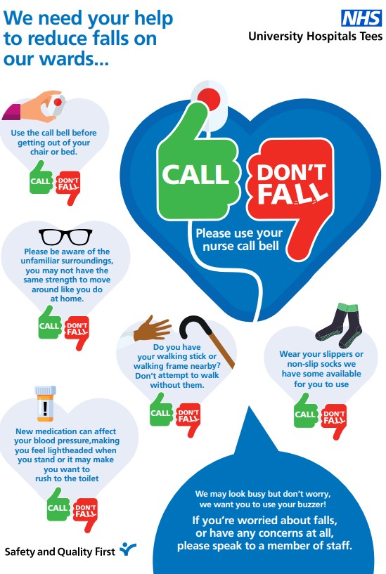Poster about what to do to reduce falls on the wards.