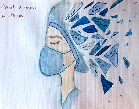 Jasmine King's artwork depicts a scrub nurse and shards of her inner thoughts