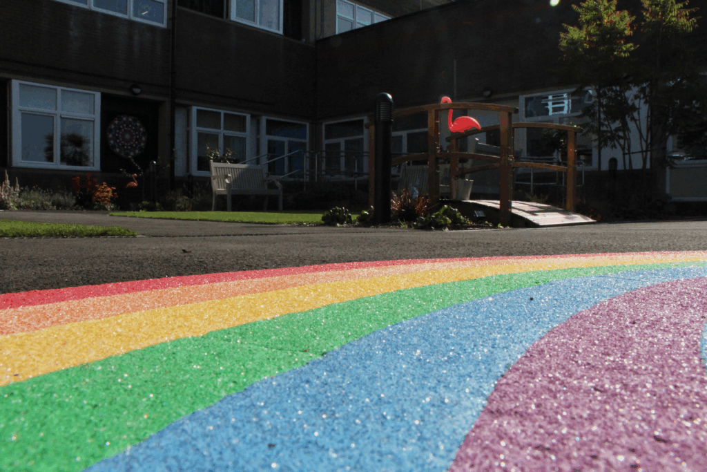 Wide shot of the Kaleidostroke therapy garden.