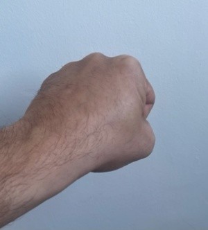 Hand gripped into a fist.
