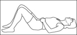 Lying down with knees bent up and feet flat on the floor.