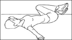 Lie down on your back, knees bent to one side, arms stretched out.