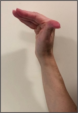 Step five of six. Bend fingers to a 90 degree angle.