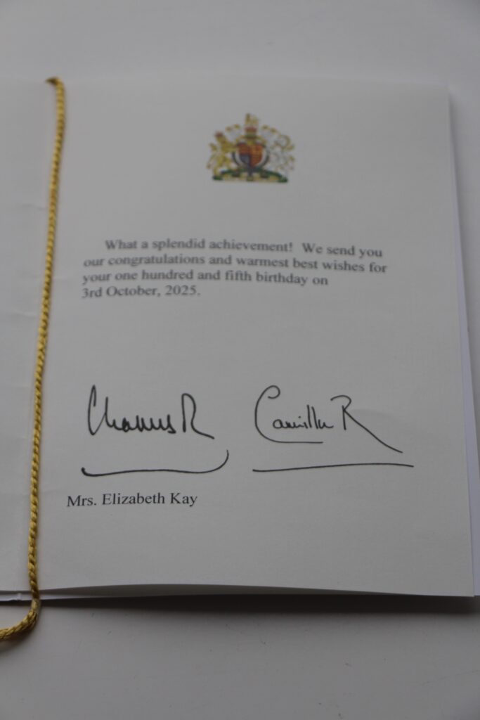 The message inside Elizabeth Kay's birthday card from the King