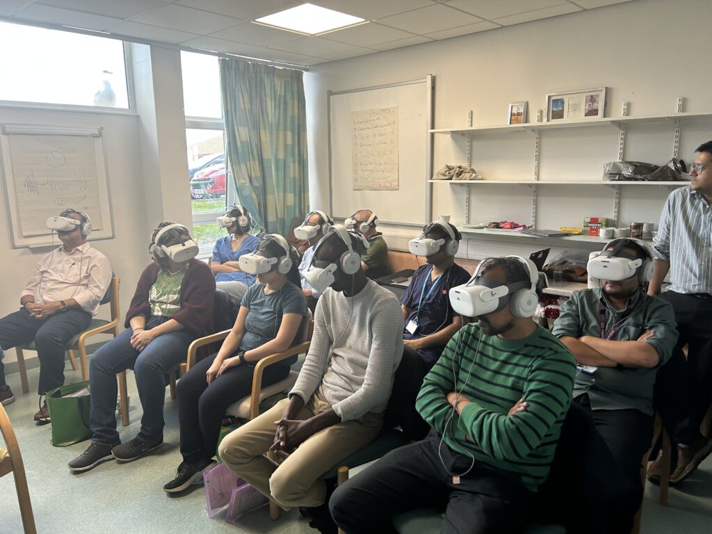 Staff with virtual reality headsets on