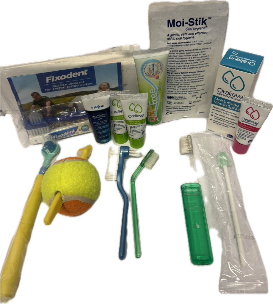 Example of resource items you will find in the additional needs dental resource box.