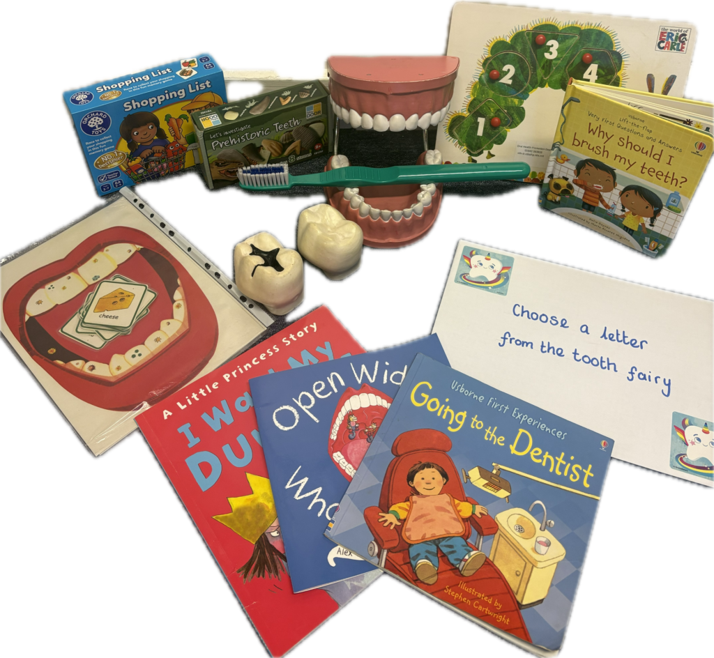 Example of resource items you will find in the foundation dental resource box.