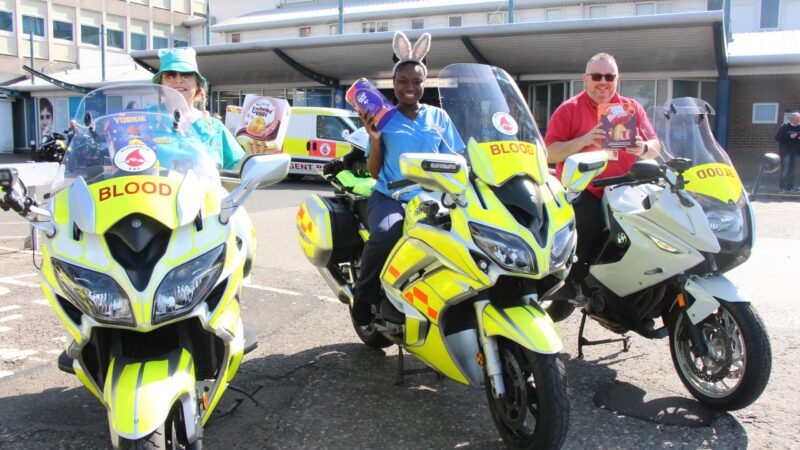 Play specialist Lorraine Garbutt (left) Nurse Jessica Leonnard (centre) and Bloodrun's Ken Bayne