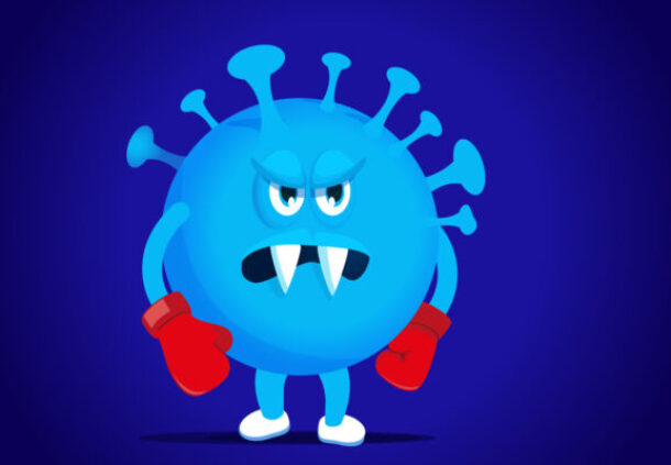 Flu bug with boxing gloves