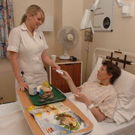 Patient is given food and drink while on ward