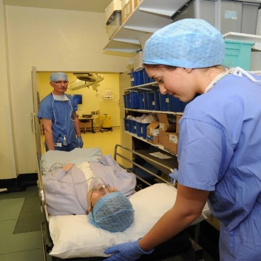 Patient is transferred into the operating theatre