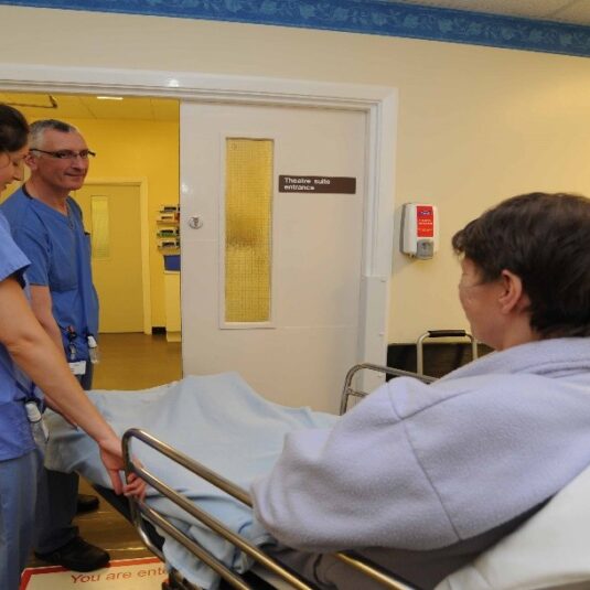 Patient is transferred to anaesthetics room