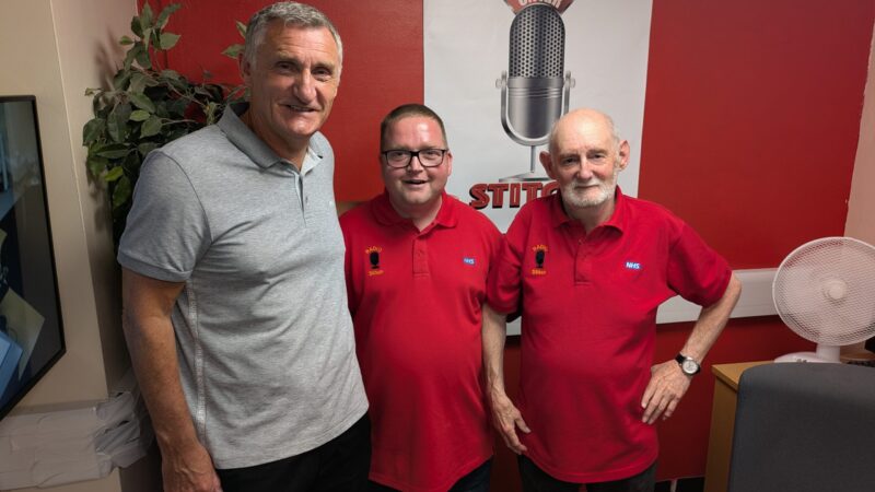 Radio volunteers with Tony Mowbray.