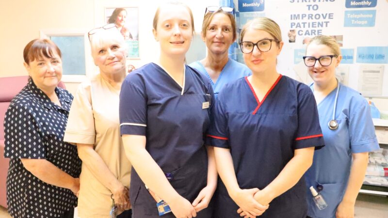 2. Maternity team photo (L – R) Amanda Burniston, receptionist, Carol Wallis, health care assistant, Lorna Bell, matron, Tracy Scott, midwife, Hannah Matthews, interim head of midwifery, Louise Willis, midwife