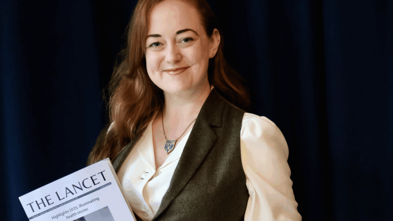 Donna Wakefield holds a copy of The Lancet.