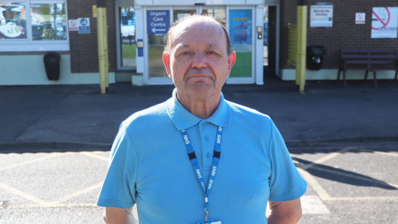 David Layfield stands outside the outpatient department.