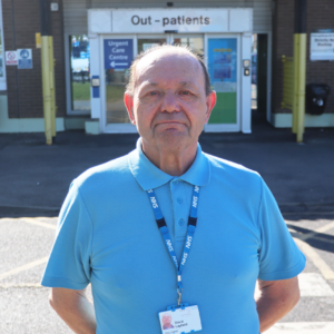 David Layfield stands outside the outpatient department.