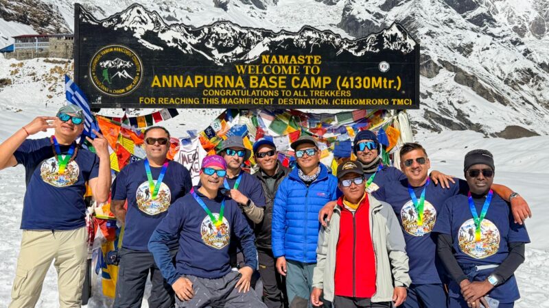 The team reach the Annapurna Base Camp