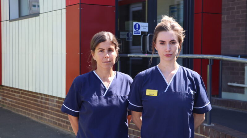 Nurses outside emergency department North Tees.