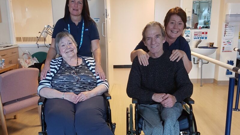 Amputee rehab physiotherapists with some of their patients