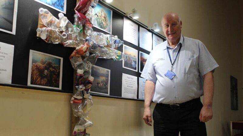 Dave Russon in front of the exhibition
