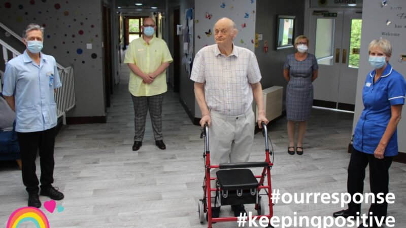 Care home staff and residents thanking NHS staff