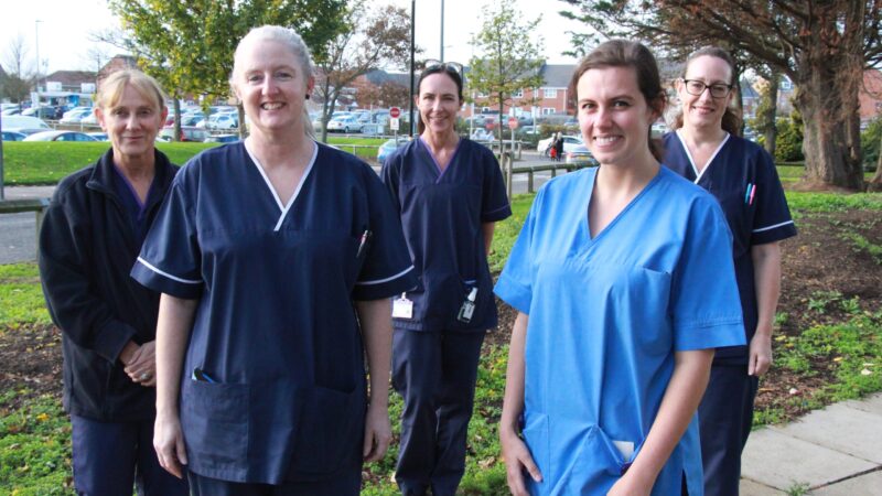 Trust maternity staff stand outside: Janice Atkinson, Jodie Nicholson, Kim Ford,, Nicola Threadgold and Heather Walker.