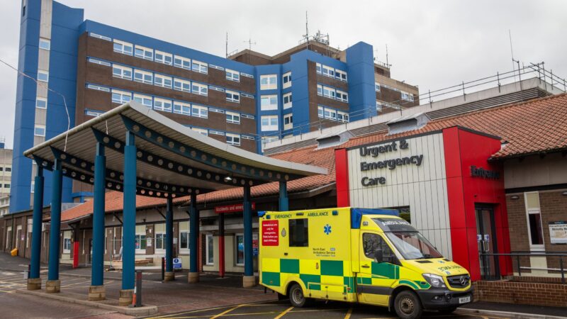 An ambulance outside the emergency department at the University Hospital of North Tees.