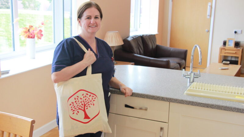 End of life care nurse with a special care bag for relatives.