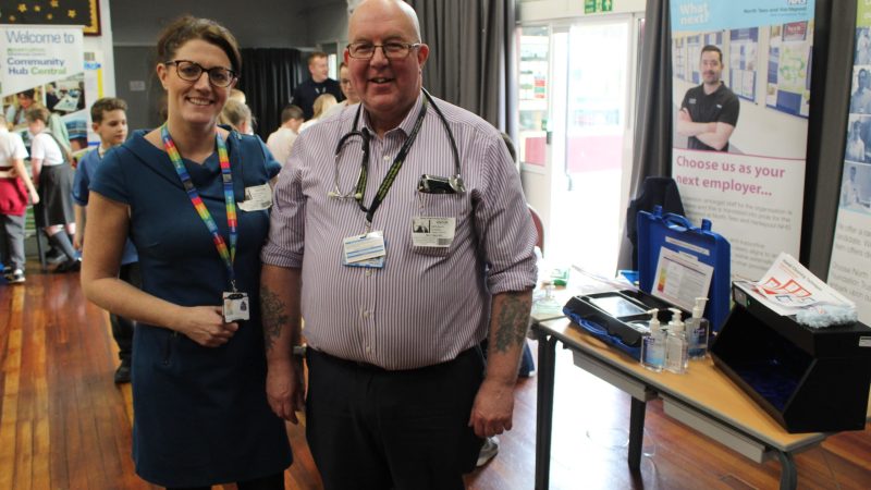 Clare and Keith at local school promoting careers