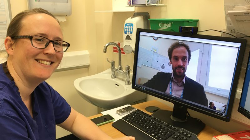 Dr Bevan and Michael Butler demonstrating the new video consultation software