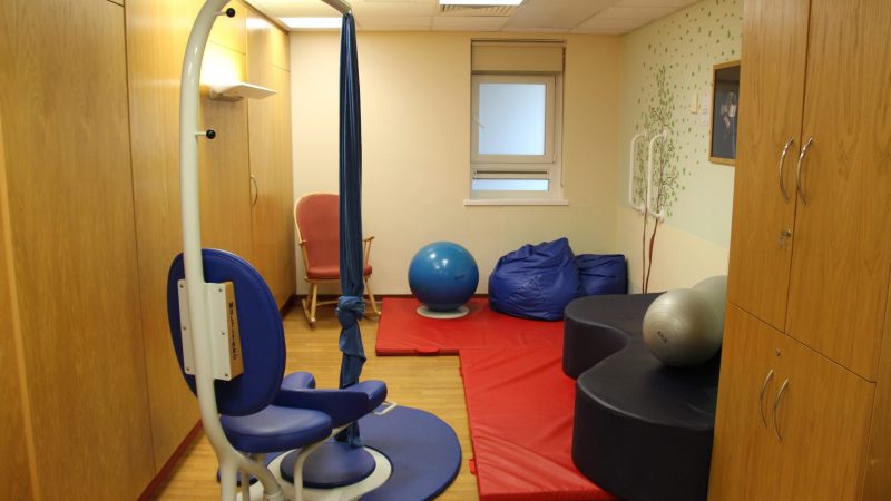 Active birthing room. It features exercise balls, bean bangs and more.